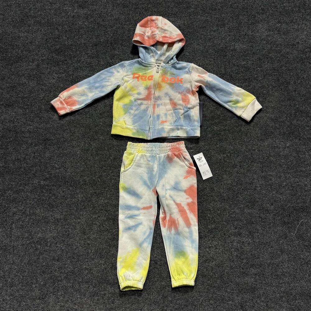 Reebok 2 Piece Hoodie Pants Set Kids 4T Multicolor Tie Dye Fleece Sweatsuit